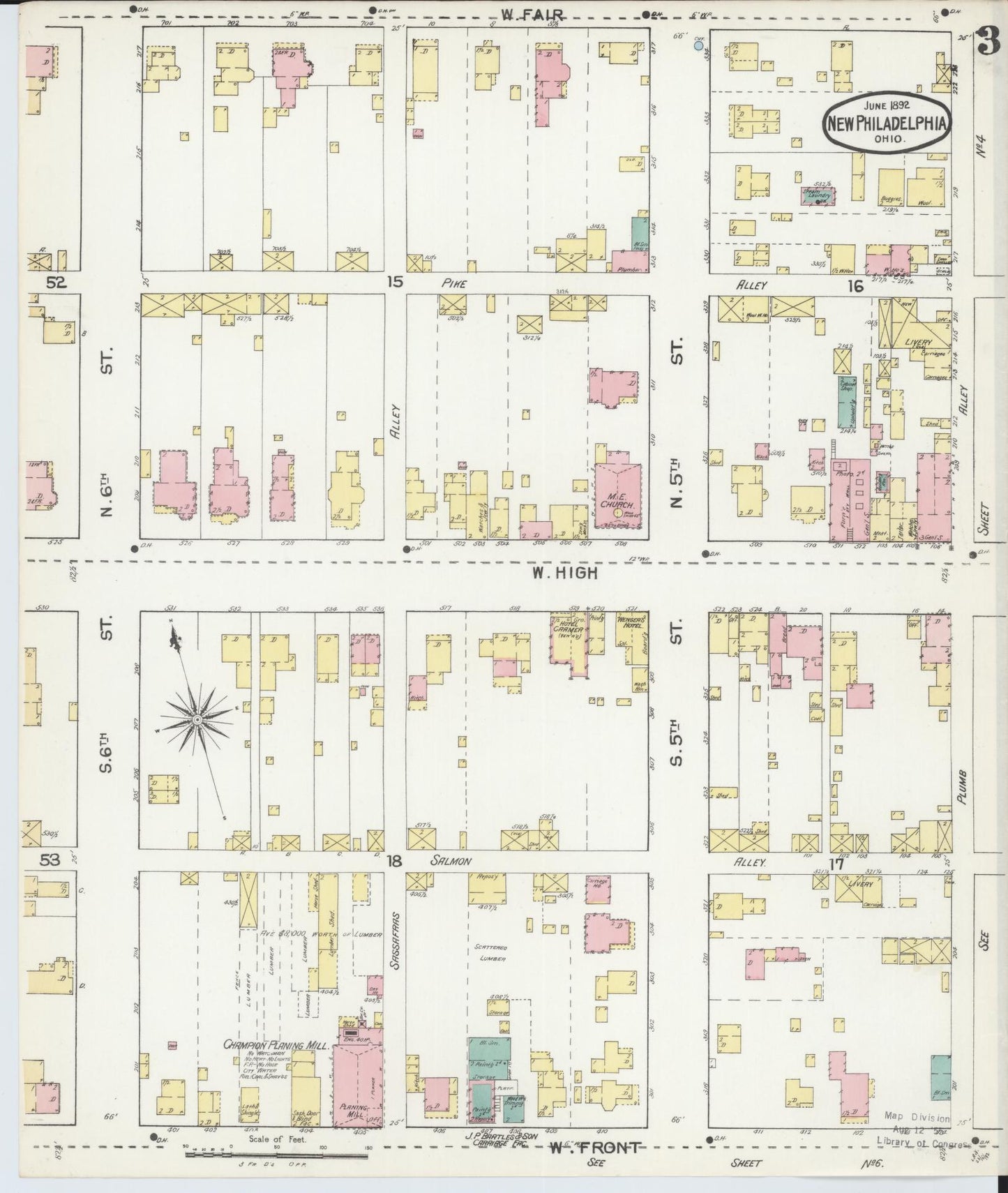 Sanborn Fire Insurance Map from New Philadelphia, Tuscarawas County, Ohio (1892), Sheet #0003 - Complete Map Set gallery image, historic Sanborn map, vintage wall art, Ohio Ohio