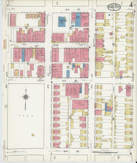 Sanborn Fire Insurance Map from Ford City, Armstrong County, Pennsylvania (1921), Sheet #0004 - Historic Sanborn Fire Insurance Map Print, vintage old map wall art, antique decor, genealogy gift, Pennsylvania Pennsylvania map