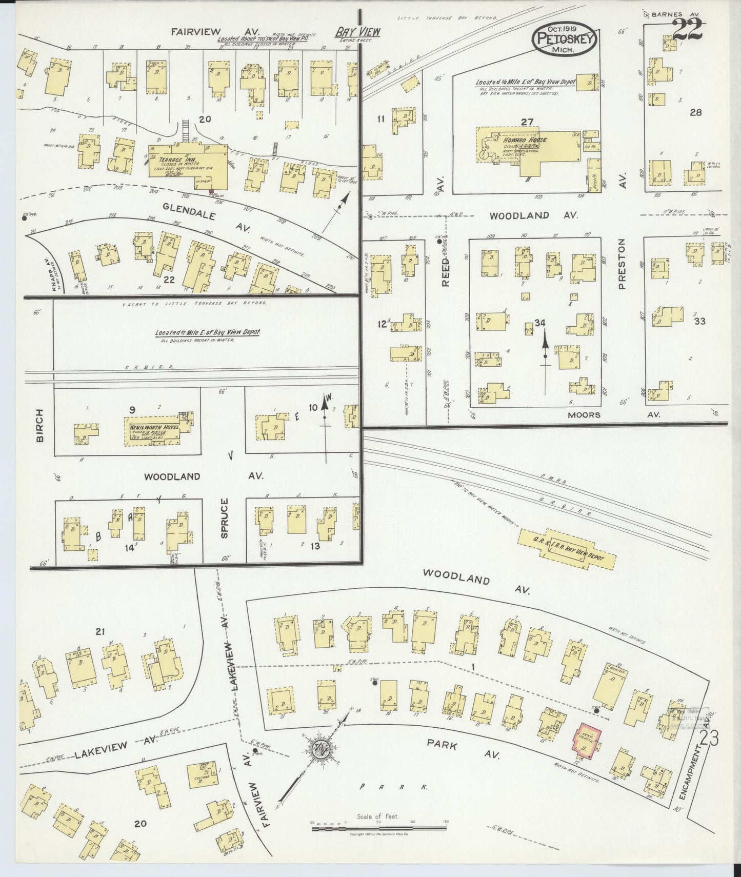 Sanborn Fire Insurance Map from Petoskey, Emmet County, Michigan (1919), Sheet #0022 - Complete Map Set gallery image, historic Sanborn map, vintage wall art, Michigan Michigan