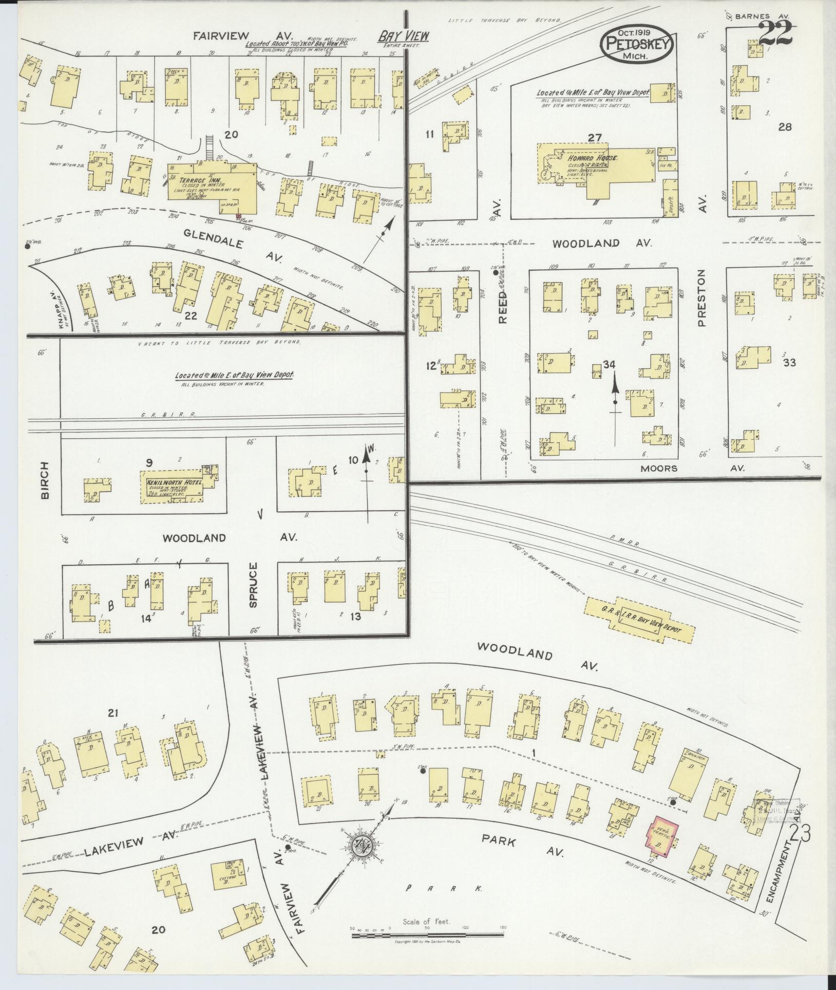 Sanborn Fire Insurance Map from Petoskey, Emmet County, Michigan (1919), Sheet #0022 - Complete Map Set gallery image, historic Sanborn map, vintage wall art, Michigan Michigan