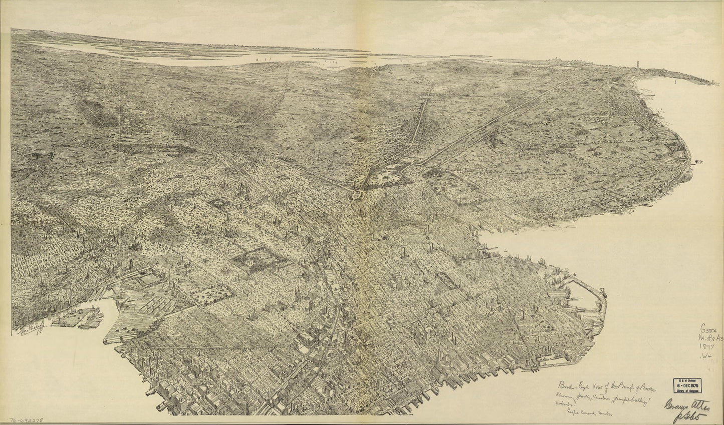 Bird's-eye-view of the borough of Brooklyn showing parks, cemeteries, principal buildings, suburbs. (1897) – Historic Bird’s-Eye View Panorama Print