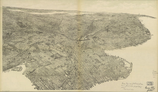 Bird's-eye-view of the borough of Brooklyn showing parks, cemeteries, principal buildings, suburbs. (1897) – Historic Bird’s-Eye View Panorama Print