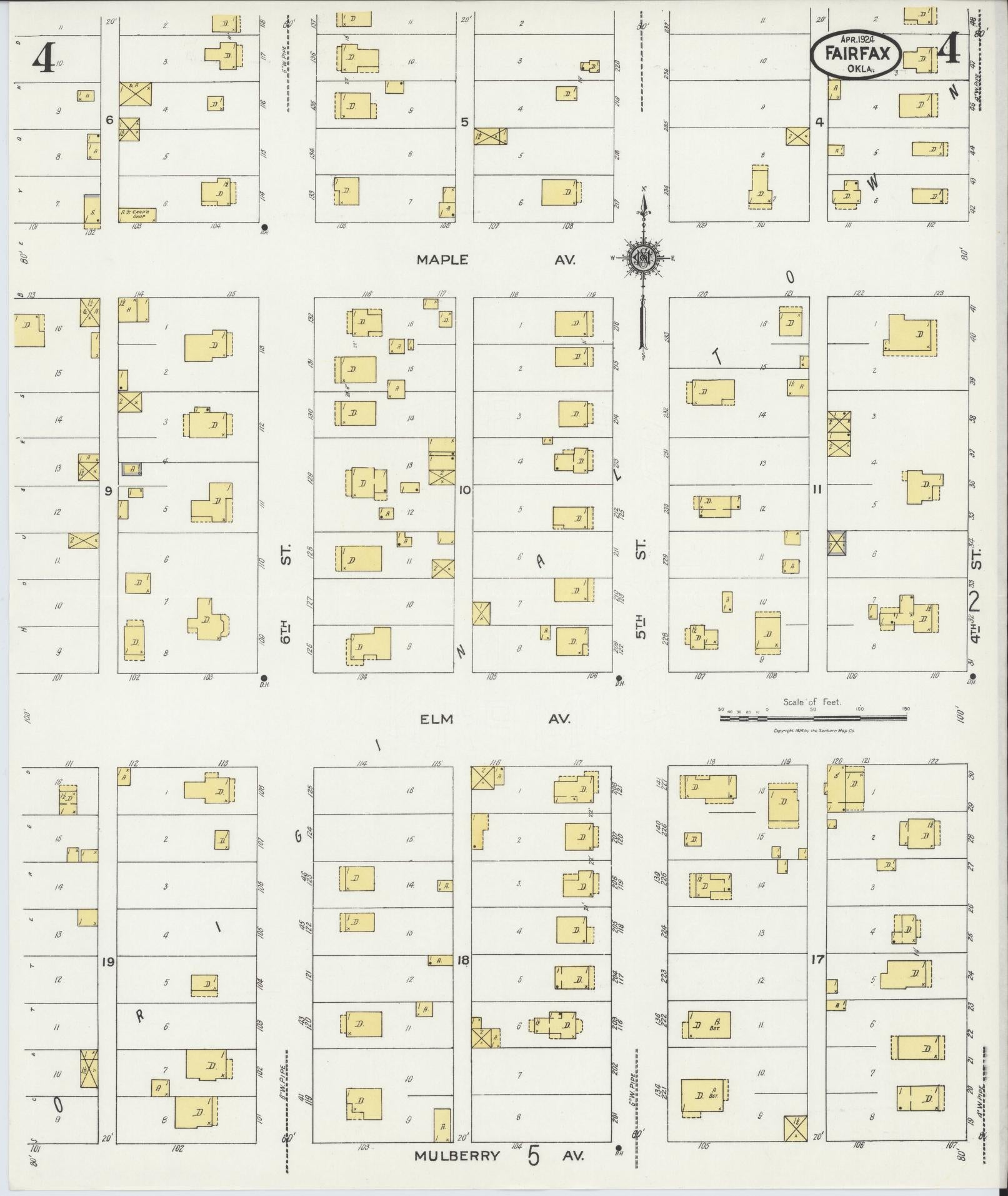 Sanborn Fire Insurance Map from Fairfax, Osage County, Oklahoma (1924), Sheet #0004 - Historic Sanborn Fire Insurance Map Print, vintage old map wall art, antique decor, genealogy gift, Oklahoma Oklahoma map