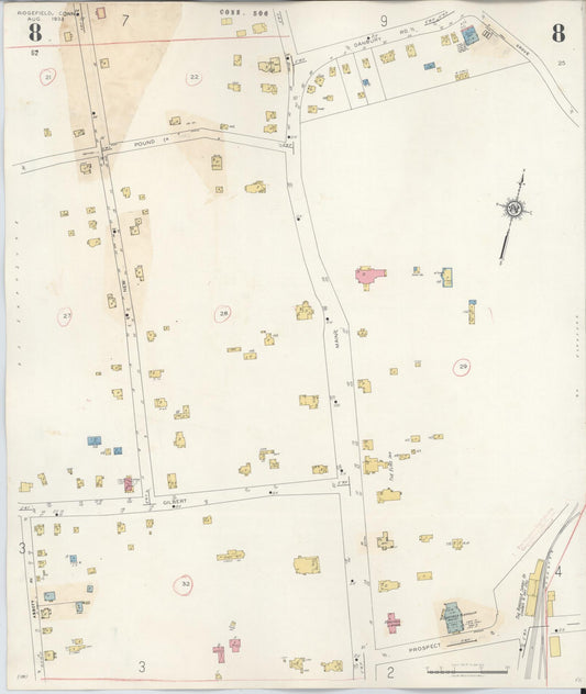 Sanborn Fire Insurance Map from Ridgefield, Fairfield County, Connecticut (1940), Sheet #0008 - Historic Sanborn Fire Insurance Map Print, vintage old map wall art, antique decor, genealogy gift, Connecticut Connecticut map