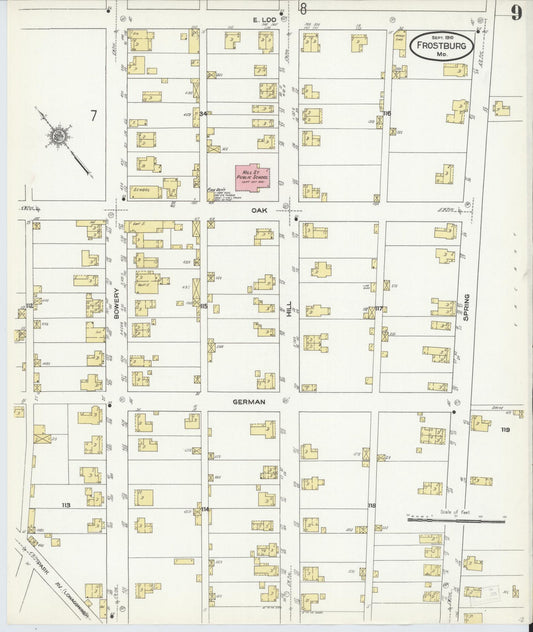 Sanborn Fire Insurance Map from Frostburg, Allegany County, Maryland (1910), Sheet #0009 - Historic Sanborn Fire Insurance Map Print, vintage old map wall art, antique decor, genealogy gift, Maryland Maryland map