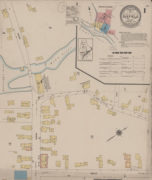 Sanborn Fire Insurance Map from Dixfield, Oxford County, Maine (1922), Sheet #0001 - Complete Map Set gallery image, historic Sanborn map, vintage wall art, Maine Maine
