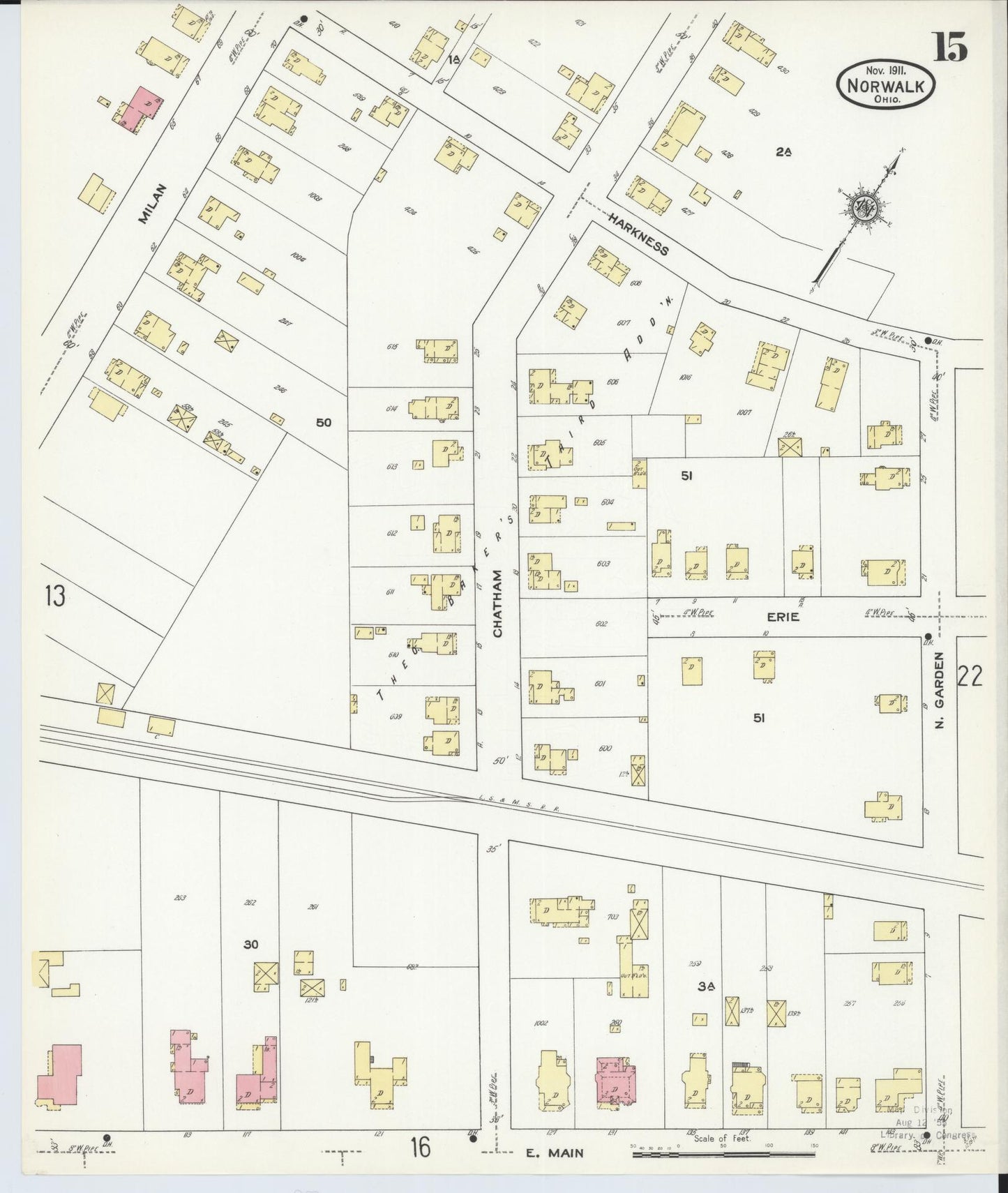Sanborn Fire Insurance Map from Norwalk, Huron County, Ohio (1911), Sheet #0015 - Complete Map Set gallery image, historic Sanborn map, vintage wall art, Ohio Ohio