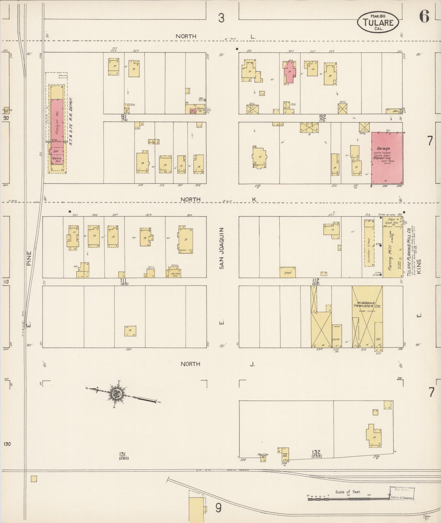 Sanborn Fire Insurance Map from Tulare, Tulare County, California (1913), Sheet #0006 - Complete Map Set gallery image, historic Sanborn map, vintage wall art, California California