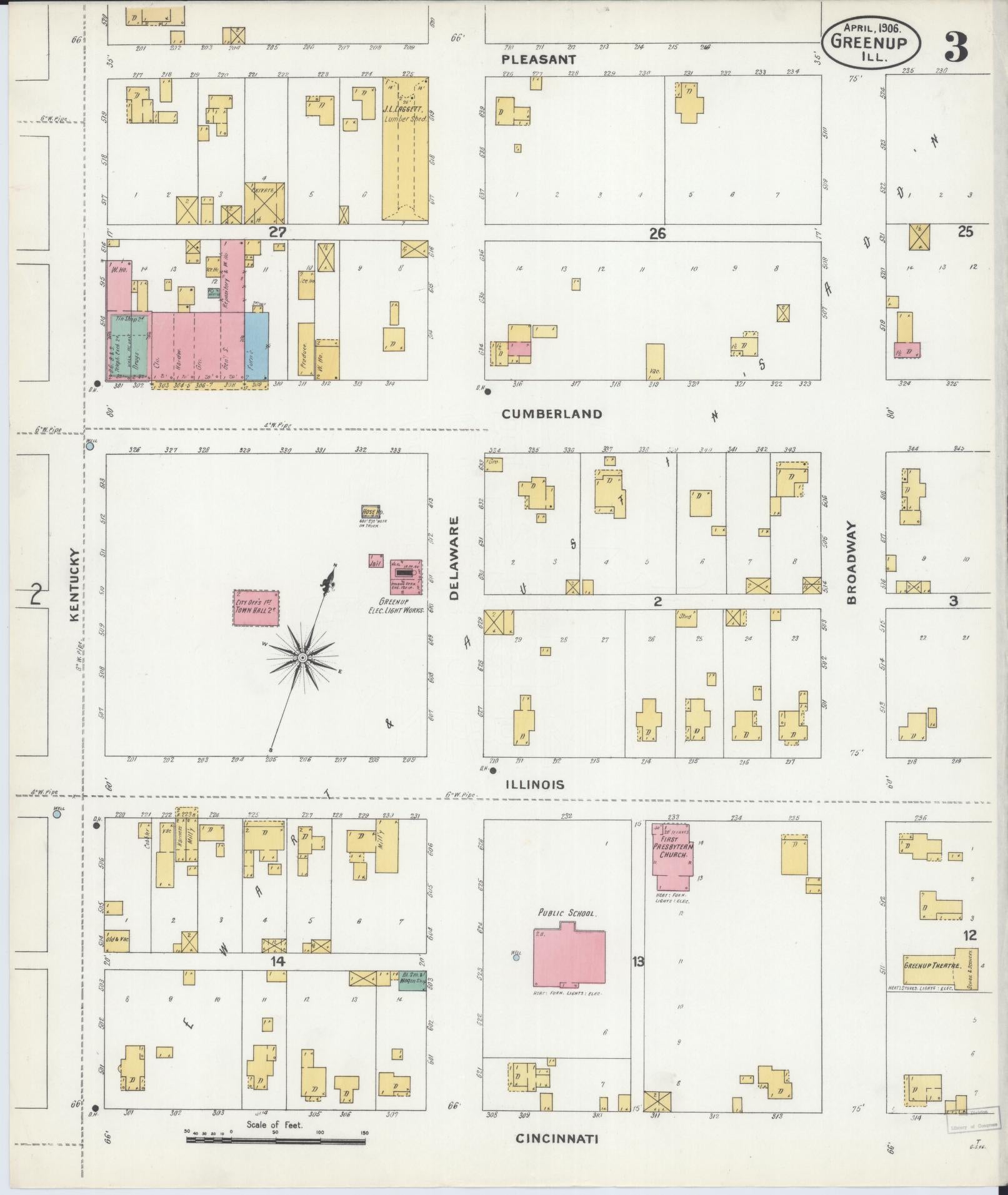 Sanborn Fire Insurance Map from Greenup, Cumberland County, Illinois (1906), Sheet #0003 - Complete Map Set gallery image, historic Sanborn map, vintage wall art, Illinois Illinois