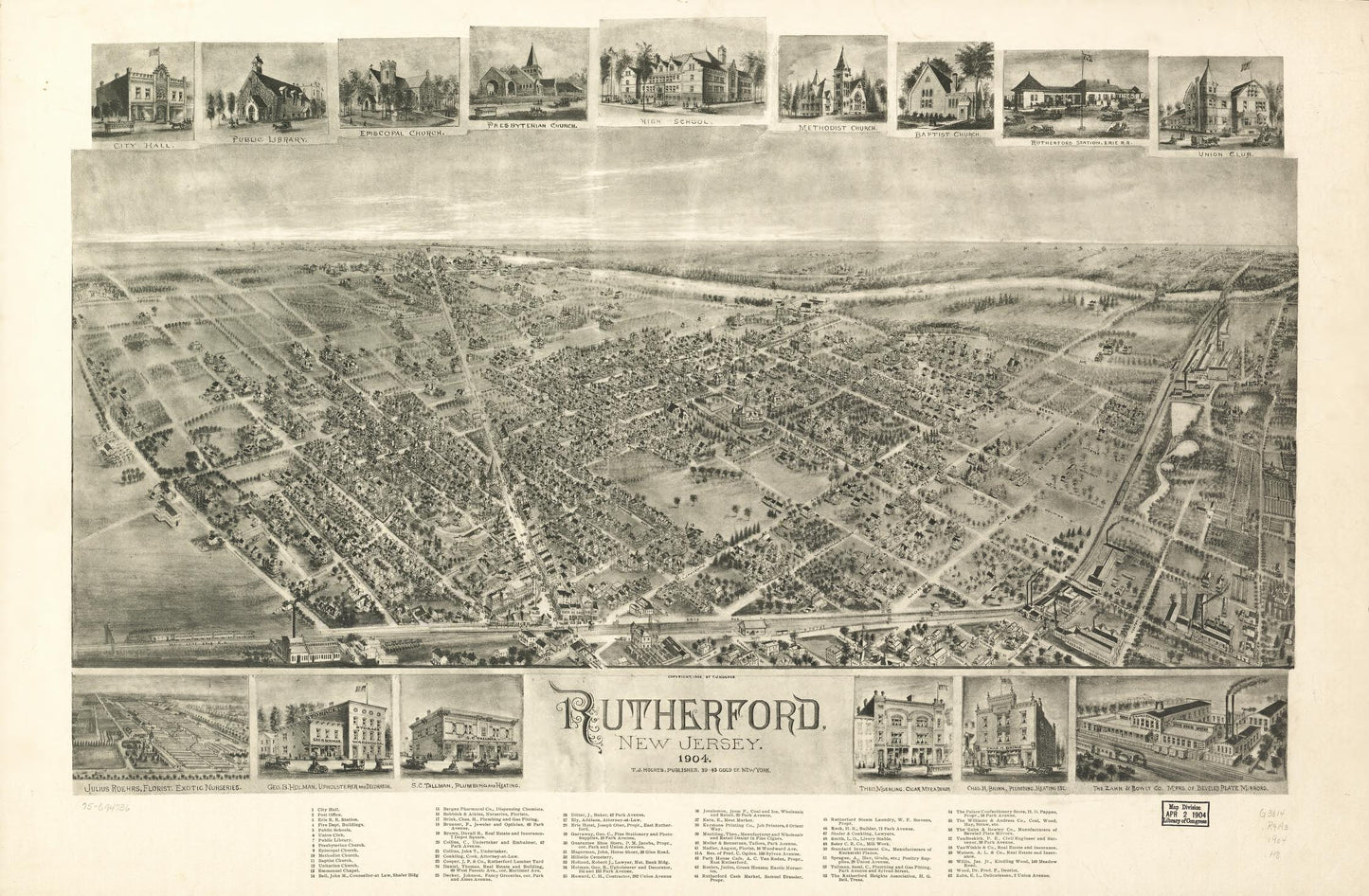 Rutherford, New Jersey 1904. (1904) – Historic Bird’s-Eye View Panorama Print
