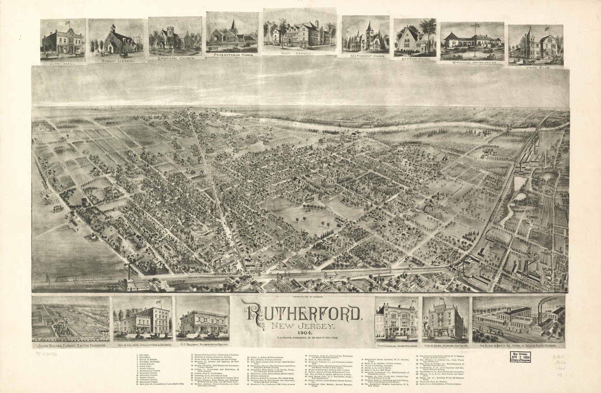 Rutherford, New Jersey 1904. (1904) – Historic Bird’s-Eye View Panorama Print