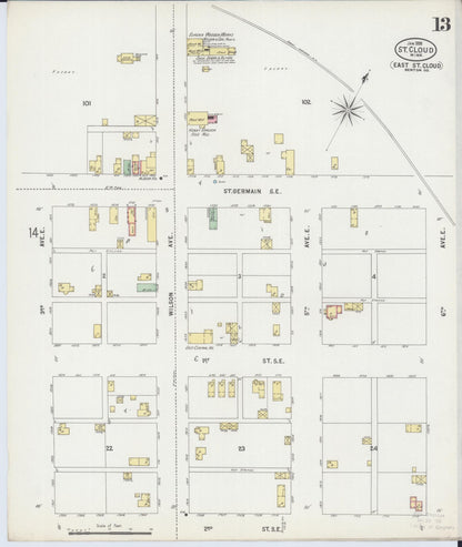Sanborn Fire Insurance Map from Saint Cloud, Stearns, Benton, and Sherburne Counties, Minnesota (1898), Sheet #0013 - Complete Map Set gallery image, historic Sanborn map, vintage wall art, Minnesota Minnesota