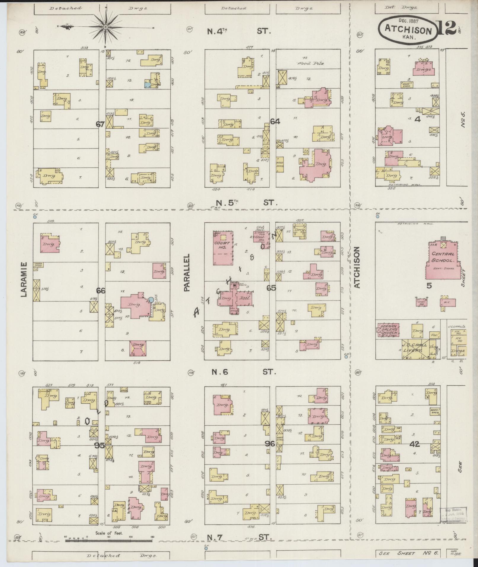 Sanborn Fire Insurance Map from Atchison, Atchison County, Kansas (1887), Sheet #0012 - Complete Map Set gallery image, historic Sanborn map, vintage wall art, Kansas Kansas