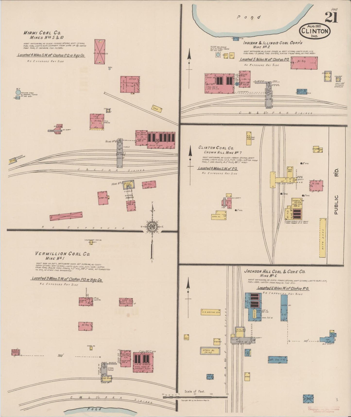 Sanborn Fire Insurance Map from Clinton, Vermillion County, Indiana (1921), Sheet #0021 - Complete Map Set gallery image, historic Sanborn map, vintage wall art, Indiana Indiana