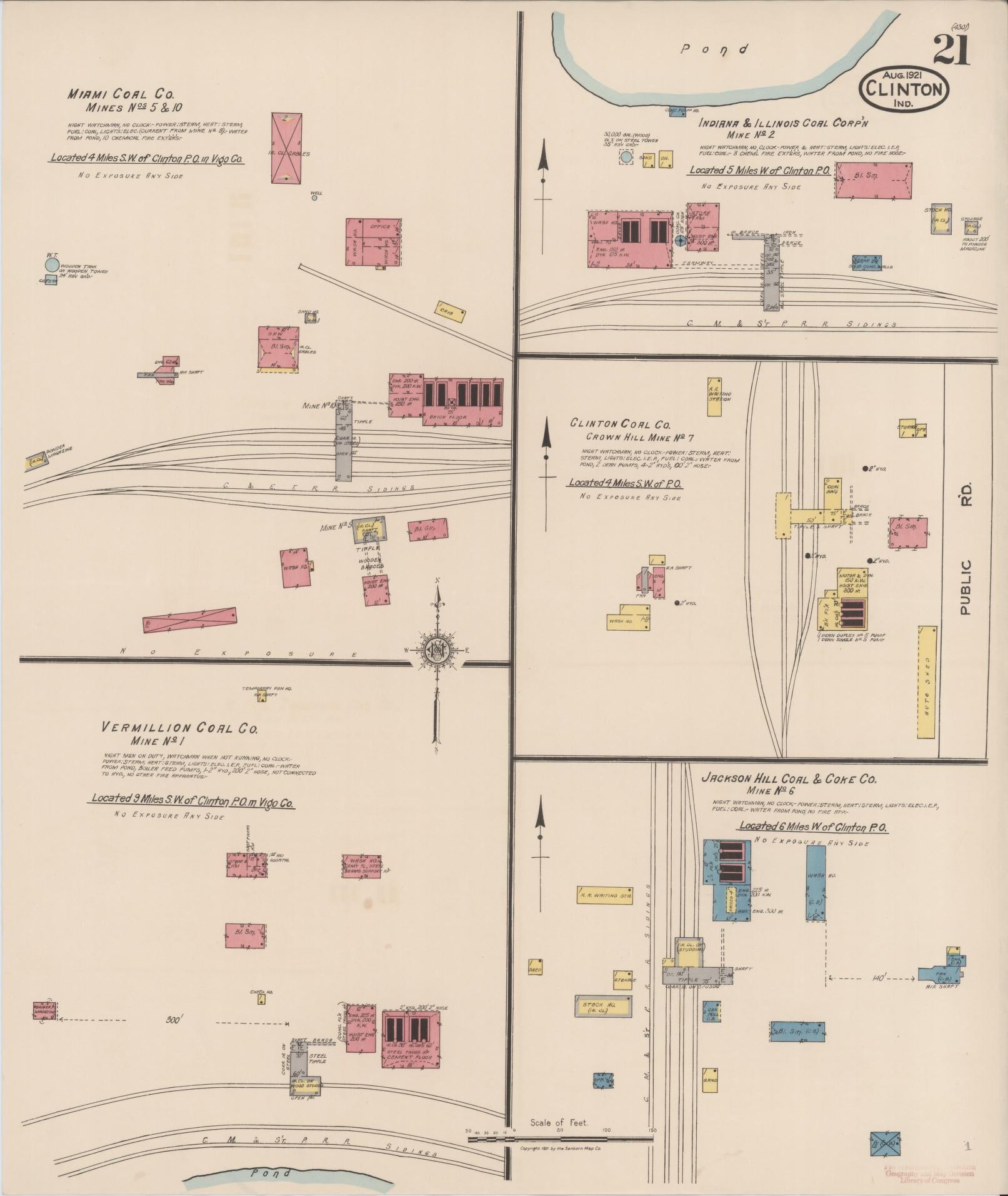 Sanborn Fire Insurance Map from Clinton, Vermillion County, Indiana (1921), Sheet #0021 - Complete Map Set gallery image, historic Sanborn map, vintage wall art, Indiana Indiana