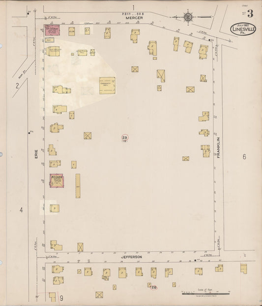 Sanborn Fire Insurance Map from Linesville, Crawford County, Pennsylvania (1934), Sheet #0003 - Historic Sanborn Fire Insurance Map Print, vintage old map wall art, antique decor, genealogy gift, Pennsylvania Pennsylvania map