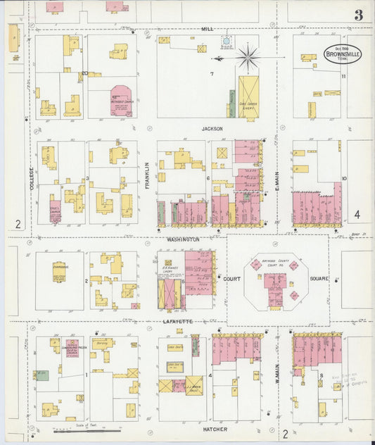 Sanborn Fire Insurance Map from Brownsville, Haywood County, Tennessee (1900), Sheet #0003 - Historic Sanborn Fire Insurance Map Print, vintage old map wall art, antique decor, genealogy gift, Tennessee Tennessee map