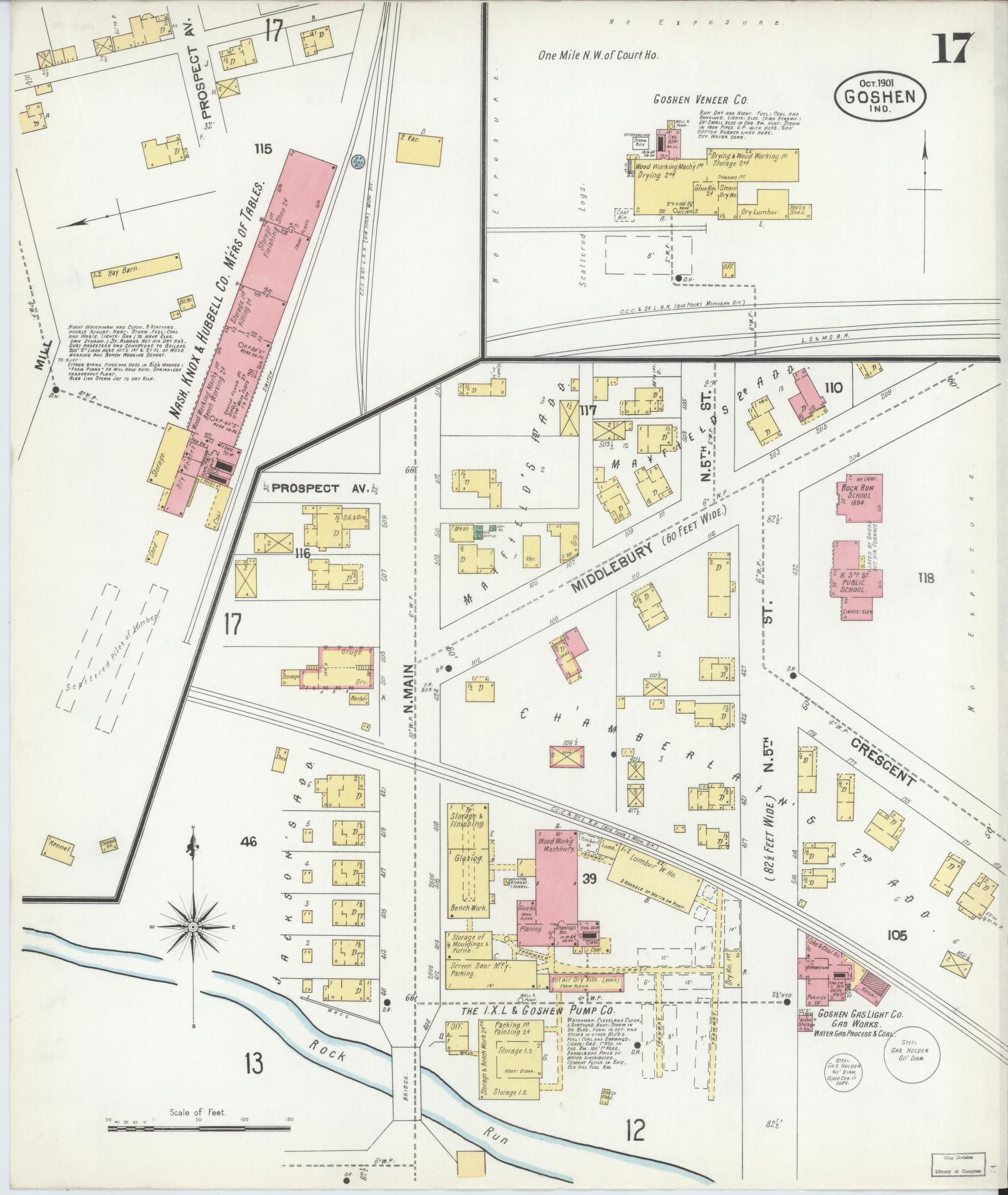 Sanborn Fire Insurance Map from Goshen, Elkhart County, Indiana (1901), Sheet #0017 - Historic Sanborn Fire Insurance Map Print, vintage old map wall art, antique decor, genealogy gift, Indiana Indiana map