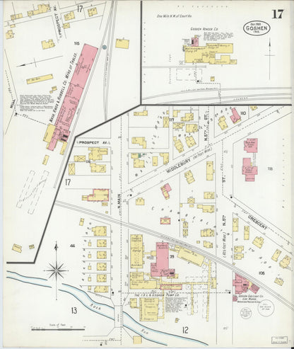 Sanborn Fire Insurance Map from Goshen, Elkhart County, Indiana (1901), Sheet #0017 - Historic Sanborn Fire Insurance Map Print, vintage old map wall art, antique decor, genealogy gift, Indiana Indiana map