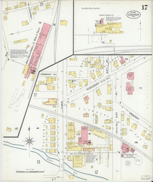Sanborn Fire Insurance Map from Goshen, Elkhart County, Indiana (1901), Sheet #0017 - Historic Sanborn Fire Insurance Map Print, vintage old map wall art, antique decor, genealogy gift, Indiana Indiana map