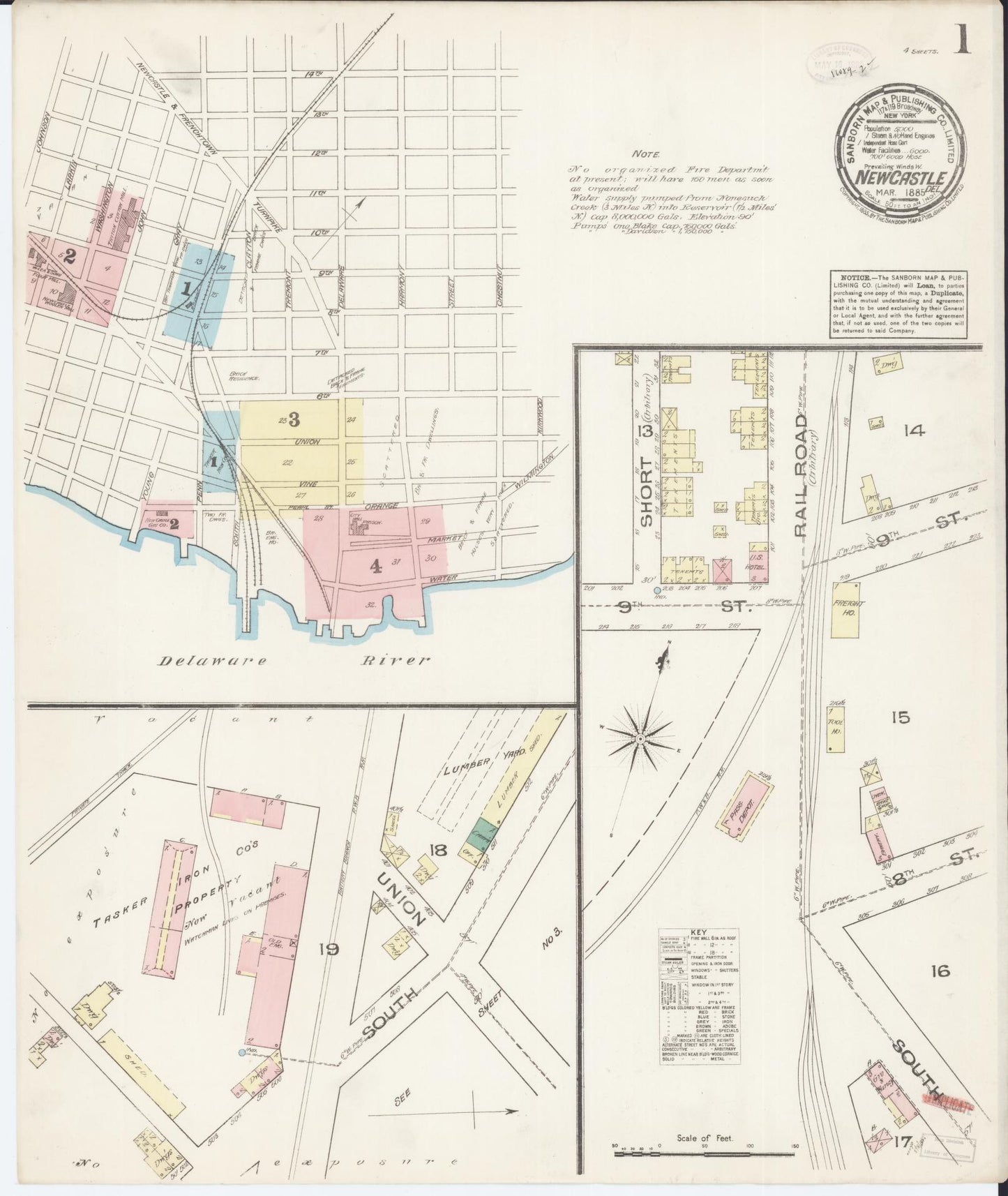 Sanborn Fire Insurance Map from New Castle, New Castle County, Delaware (1885), Sheet #0001 - Complete Map Set gallery image, historic Sanborn map, vintage wall art, Delaware Delaware