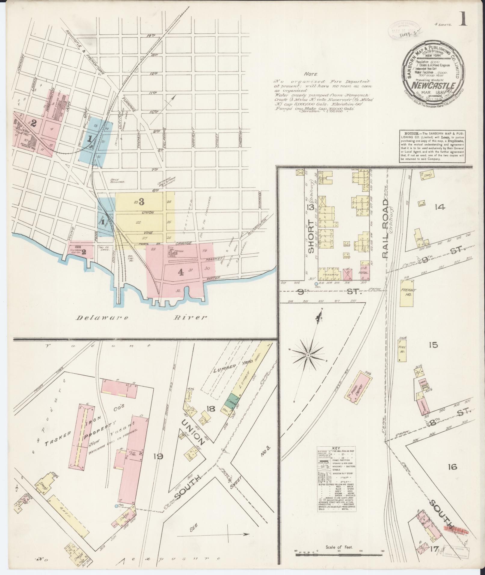 Sanborn Fire Insurance Map from New Castle, New Castle County, Delaware (1885), Sheet #0001 - Complete Map Set gallery image, historic Sanborn map, vintage wall art, Delaware Delaware