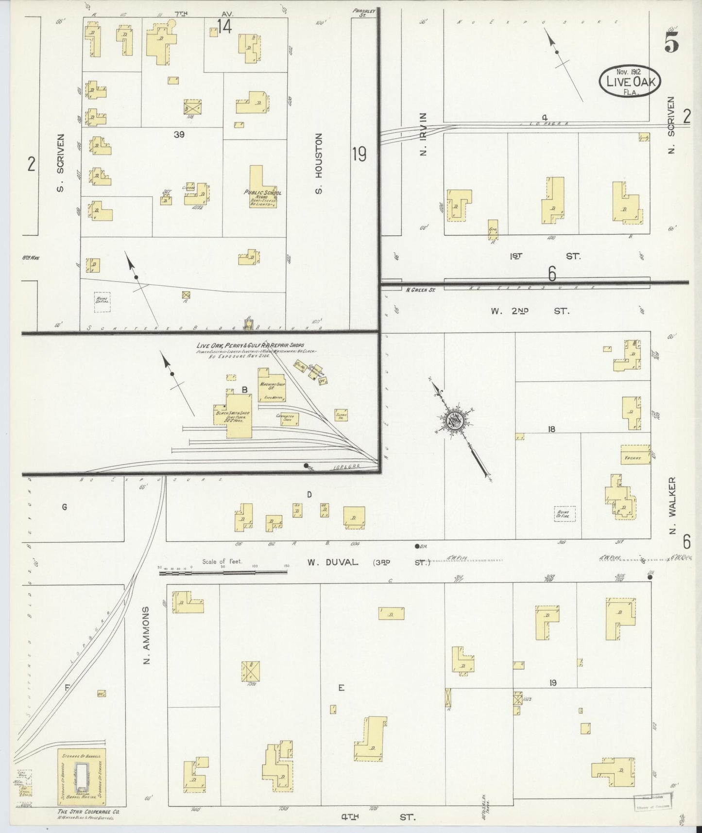 Sanborn Fire Insurance Map from Live Oak, Suwanee County, Florida (1912), Sheet #0005 - Complete Map Set gallery image, historic Sanborn map, vintage wall art, Florida Florida