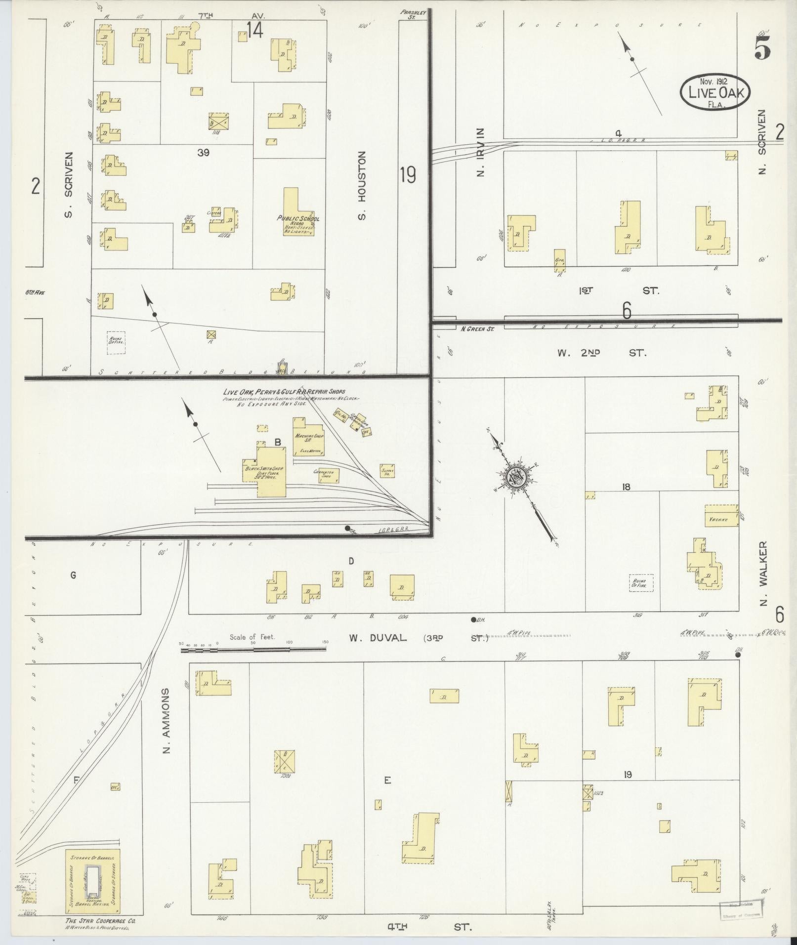 Sanborn Fire Insurance Map from Live Oak, Suwanee County, Florida (1912), Sheet #0005 - Complete Map Set gallery image, historic Sanborn map, vintage wall art, Florida Florida