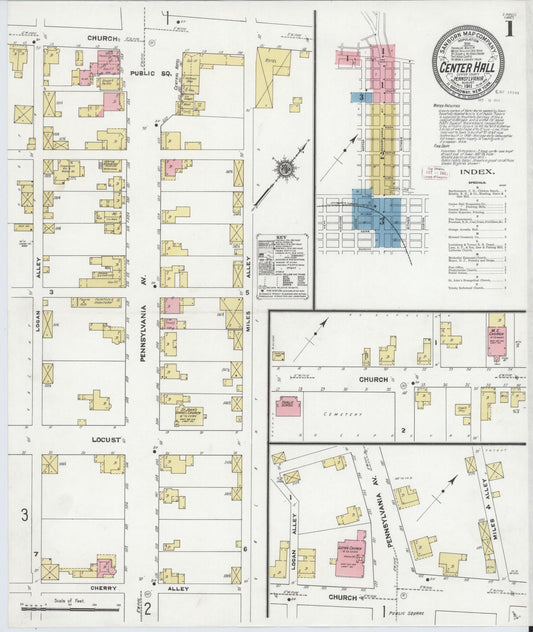 Sanborn Fire Insurance Map from Center Hall, Centre County, Pennsylvania (1911), Sheet #0001 - Historic Sanborn Fire Insurance Map Print, vintage old map wall art, antique decor, genealogy gift, Pennsylvania Pennsylvania map