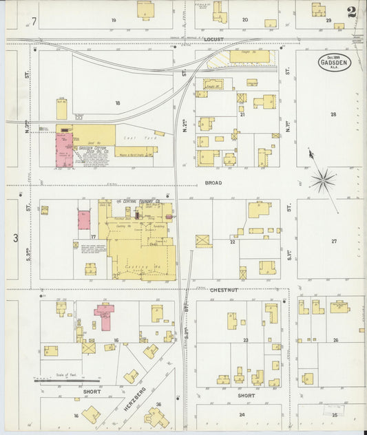 Sanborn Fire Insurance Map from Gadsden, Etowah County, Alabama (1899), Sheet #0002 - Historic Sanborn Fire Insurance Map Print, vintage old map wall art, antique decor, genealogy gift, Alabama Alabama map