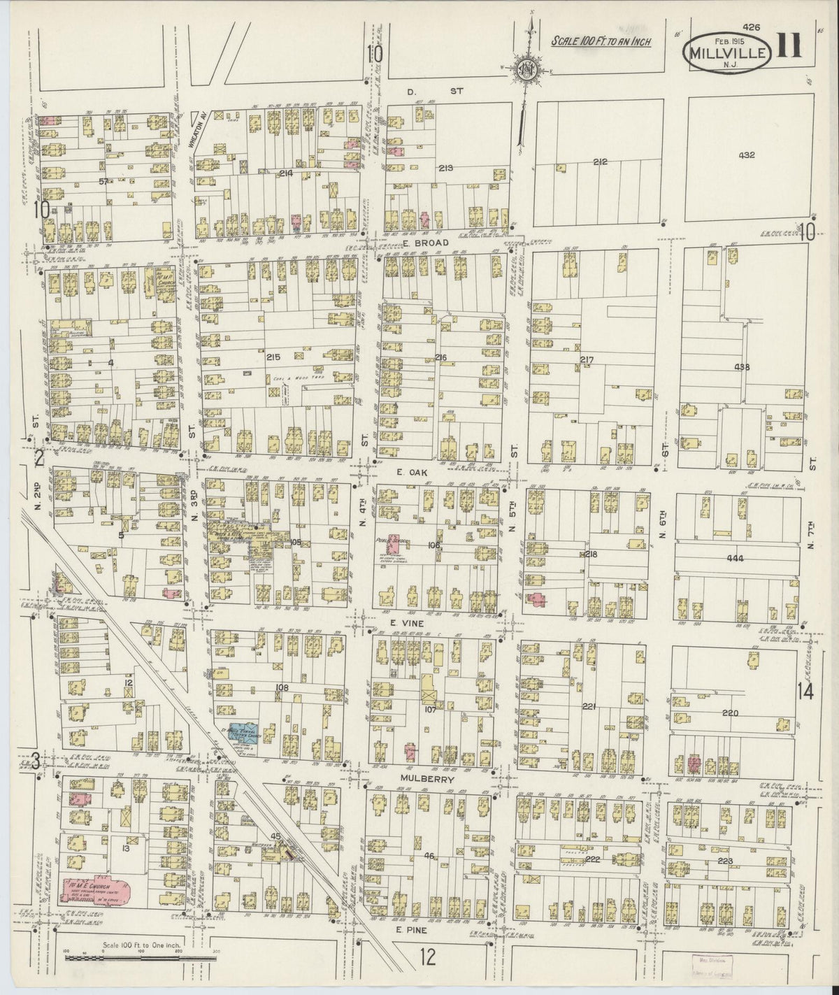 Sanborn Fire Insurance Map from Millville, Cumberland County, New Jersey (1915), Sheet #0011 - Historic Sanborn Fire Insurance Map Print, vintage old map wall art, antique decor, genealogy gift, New Jersey New Jersey map