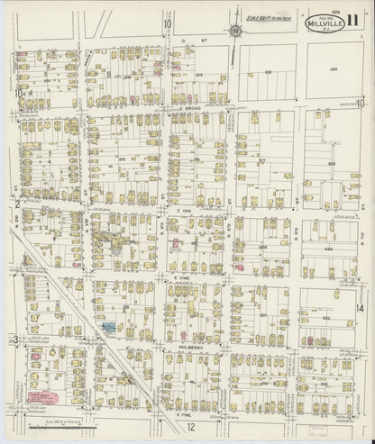 Sanborn Fire Insurance Map from Millville, Cumberland County, New Jersey (1915), Sheet #0011 - Historic Sanborn Fire Insurance Map Print, vintage old map wall art, antique decor, genealogy gift, New Jersey New Jersey map