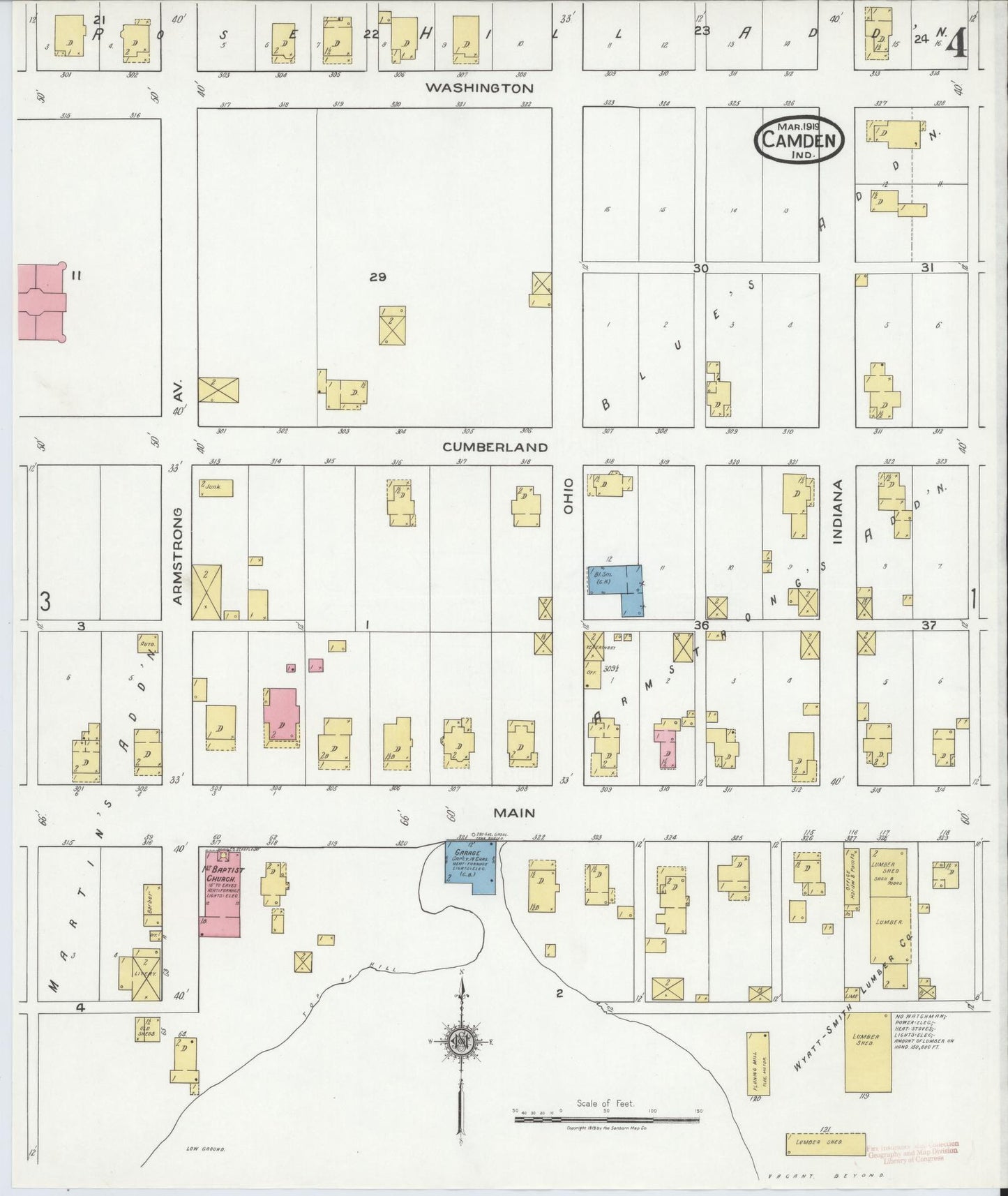Sanborn Fire Insurance Map from Camden, Carroll County, Indiana (1919), Sheet #0004 - Historic Sanborn Fire Insurance Map Print, vintage old map wall art, antique decor, genealogy gift, Indiana Indiana map