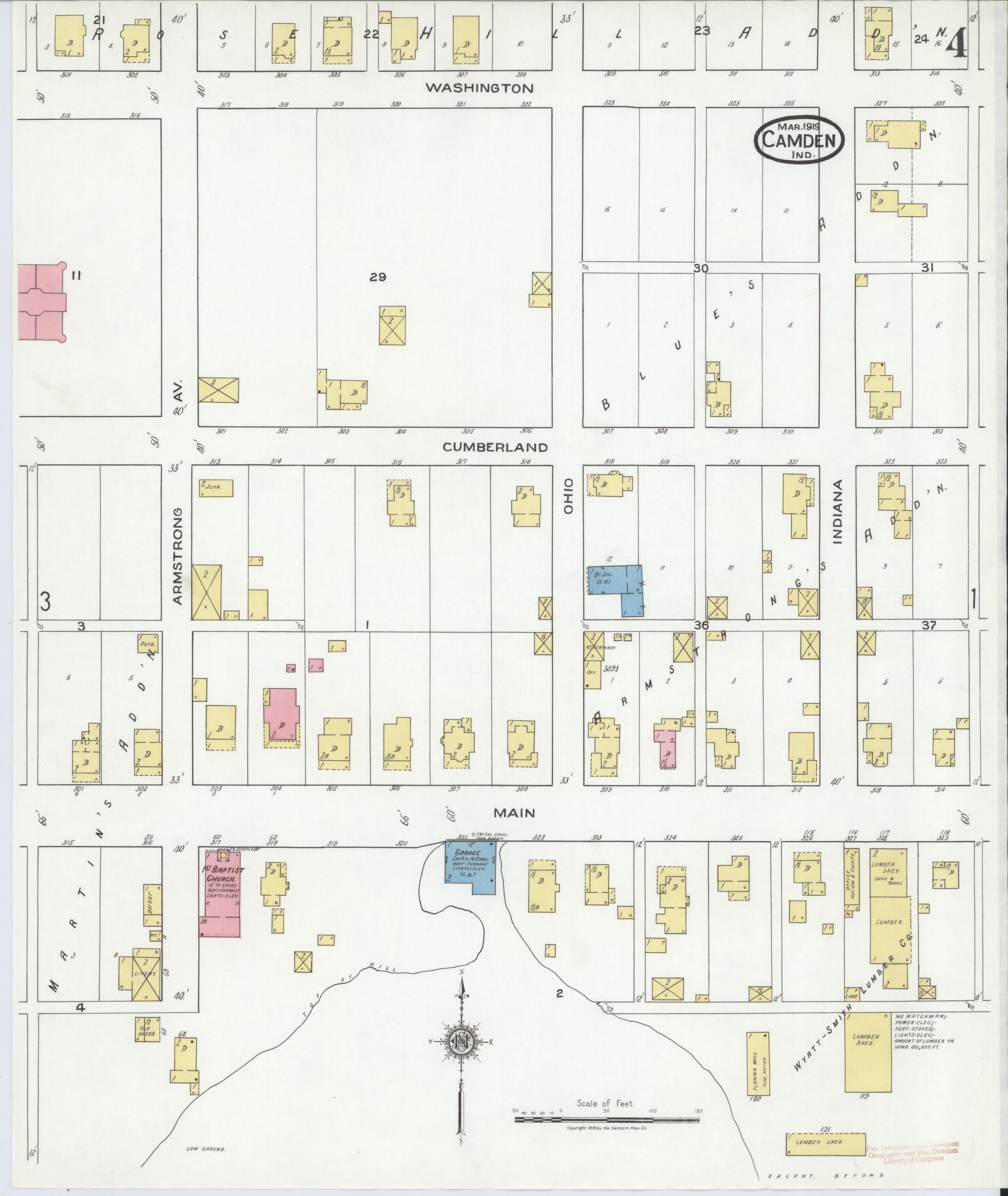 Sanborn Fire Insurance Map from Camden, Carroll County, Indiana (1919), Sheet #0004 - Historic Sanborn Fire Insurance Map Print, vintage old map wall art, antique decor, genealogy gift, Indiana Indiana map
