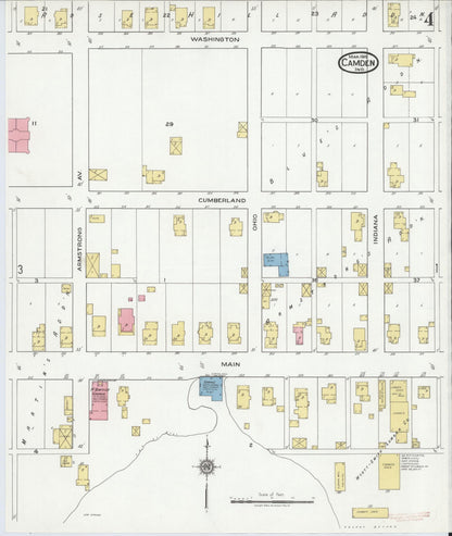 Sanborn Fire Insurance Map from Camden, Carroll County, Indiana (1919), Sheet #0004 - Historic Sanborn Fire Insurance Map Print, vintage old map wall art, antique decor, genealogy gift, Indiana Indiana map