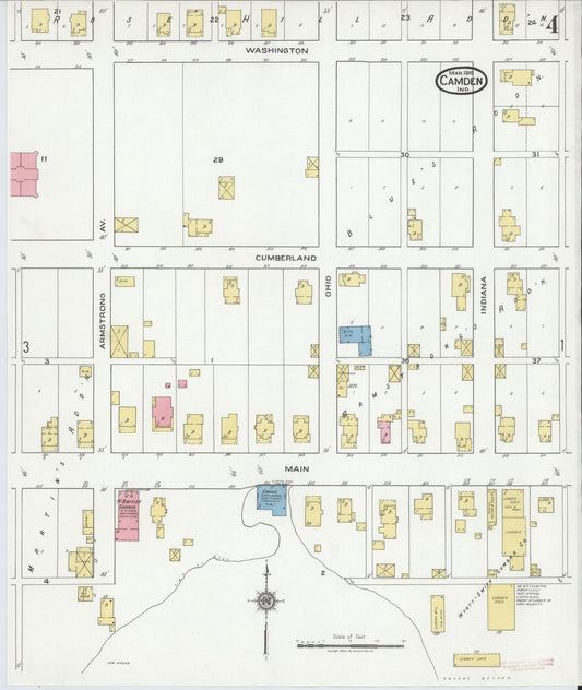 Sanborn Fire Insurance Map from Camden, Carroll County, Indiana (1919), Sheet #0004 - Historic Sanborn Fire Insurance Map Print, vintage old map wall art, antique decor, genealogy gift, Indiana Indiana map