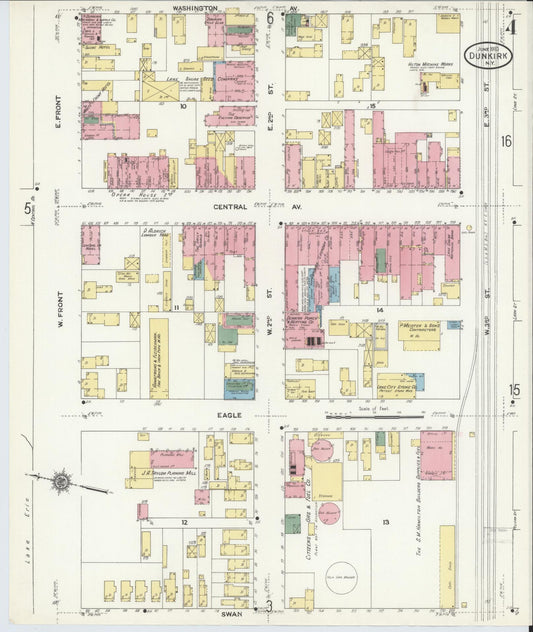Sanborn Fire Insurance Map from Dunkirk, Chautauqua County, New York (1910), Sheet #0004 - Historic Sanborn Fire Insurance Map Print, vintage old map wall art, antique decor, genealogy gift, New York New York map