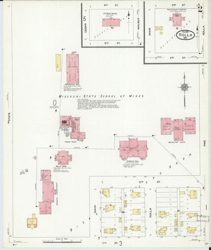 Sanborn Fire Insurance Map from Rolla, Phelps County, Missouri (1910), Sheet #0002 - Historic Sanborn Fire Insurance Map Print, vintage old map wall art, antique decor, genealogy gift, Missouri Missouri map