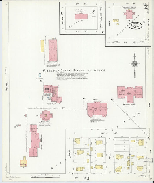 Sanborn Fire Insurance Map from Rolla, Phelps County, Missouri (1910), Sheet #0002 - Historic Sanborn Fire Insurance Map Print, vintage old map wall art, antique decor, genealogy gift, Missouri Missouri map