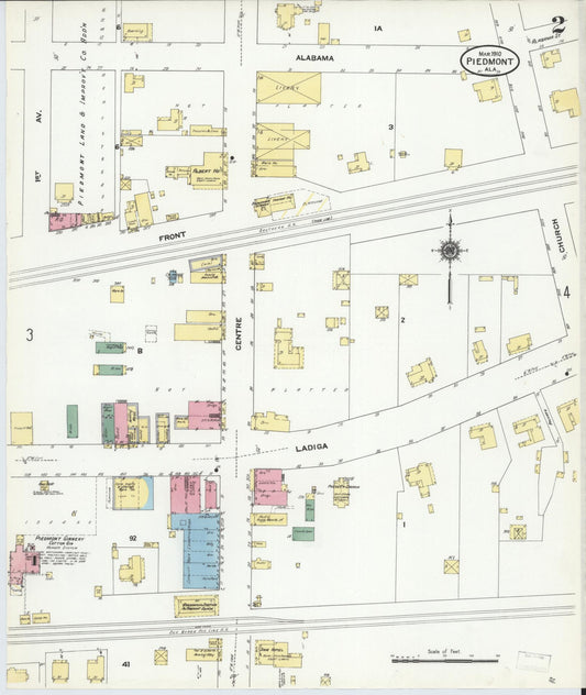 Sanborn Fire Insurance Map from Piedmont, Calhoun County, Alabama (1910), Sheet #0002 - Historic Sanborn Fire Insurance Map Print, vintage old map wall art, antique decor, genealogy gift, Alabama Alabama map