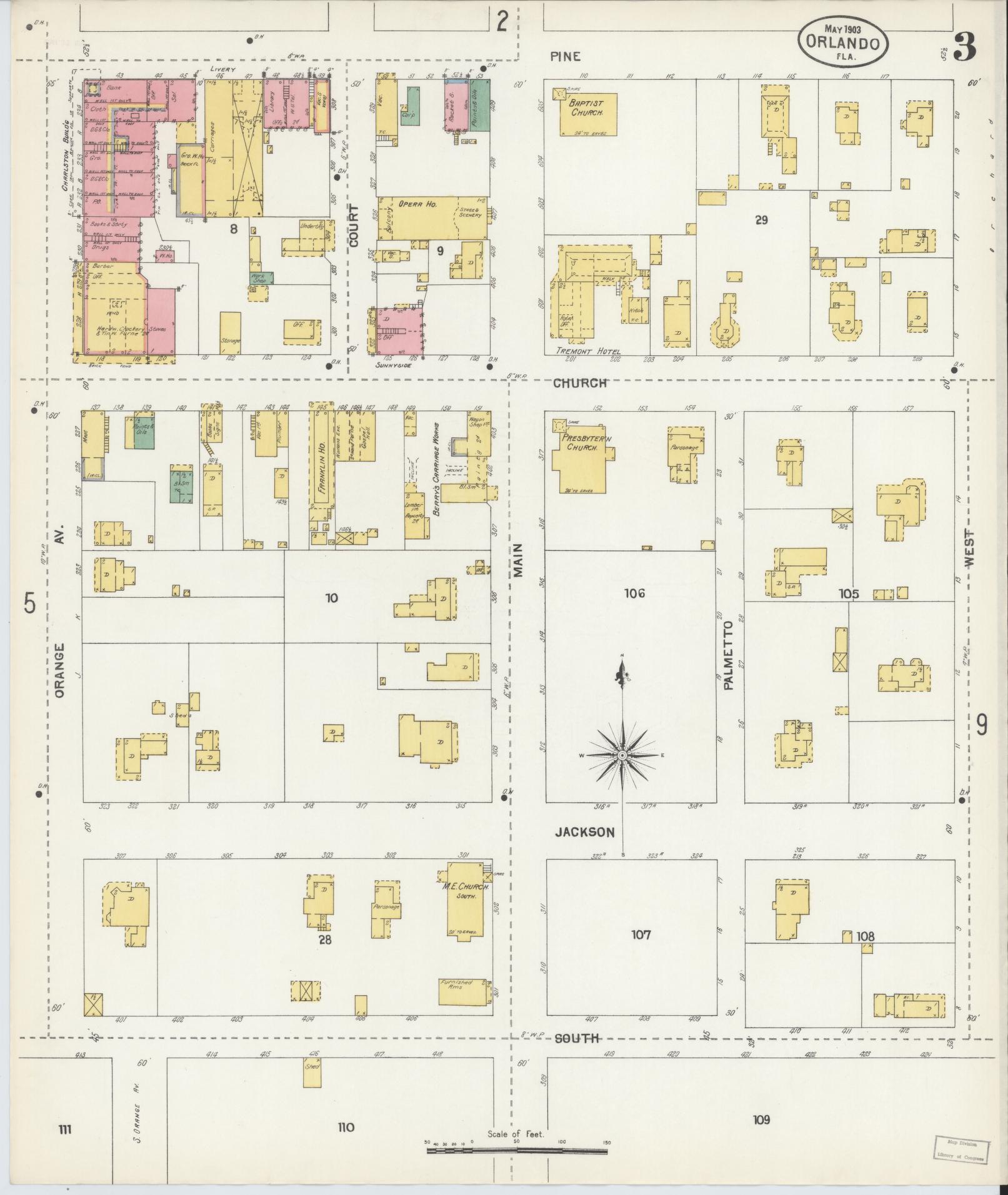 Sanborn Fire Insurance Map from Orlando, Orange County, Florida (1903), Sheet #0003 - Historic Sanborn Fire Insurance Map Print, vintage old map wall art, antique decor, genealogy gift, Florida Florida map