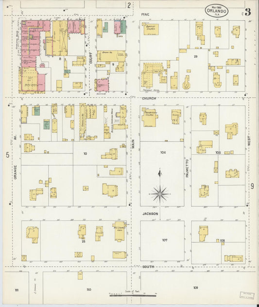 Sanborn Fire Insurance Map from Orlando, Orange County, Florida (1903), Sheet #0003 - Historic Sanborn Fire Insurance Map Print, vintage old map wall art, antique decor, genealogy gift, Florida Florida map