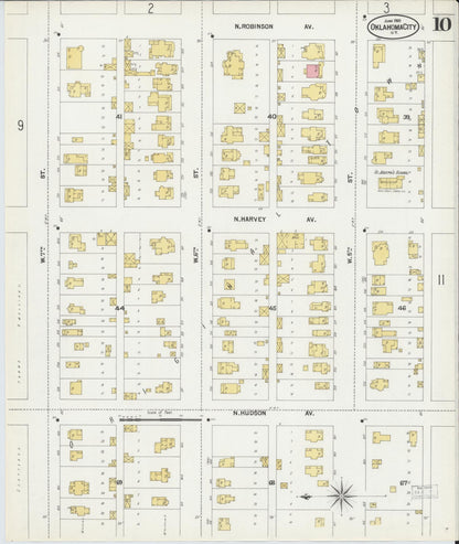 Sanborn Fire Insurance Map from Oklahoma City, Oklahoma County, Oklahoma (1901), Sheet #0010 - Complete Map Set gallery image, historic Sanborn map, vintage wall art, Oklahoma City Oklahoma