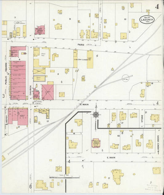 Sanborn Fire Insurance Map from Ladonia, Fannin County, Texas (1911), Sheet #0004 - Historic Sanborn Fire Insurance Map Print, vintage old map wall art, antique decor, genealogy gift, Texas Texas map