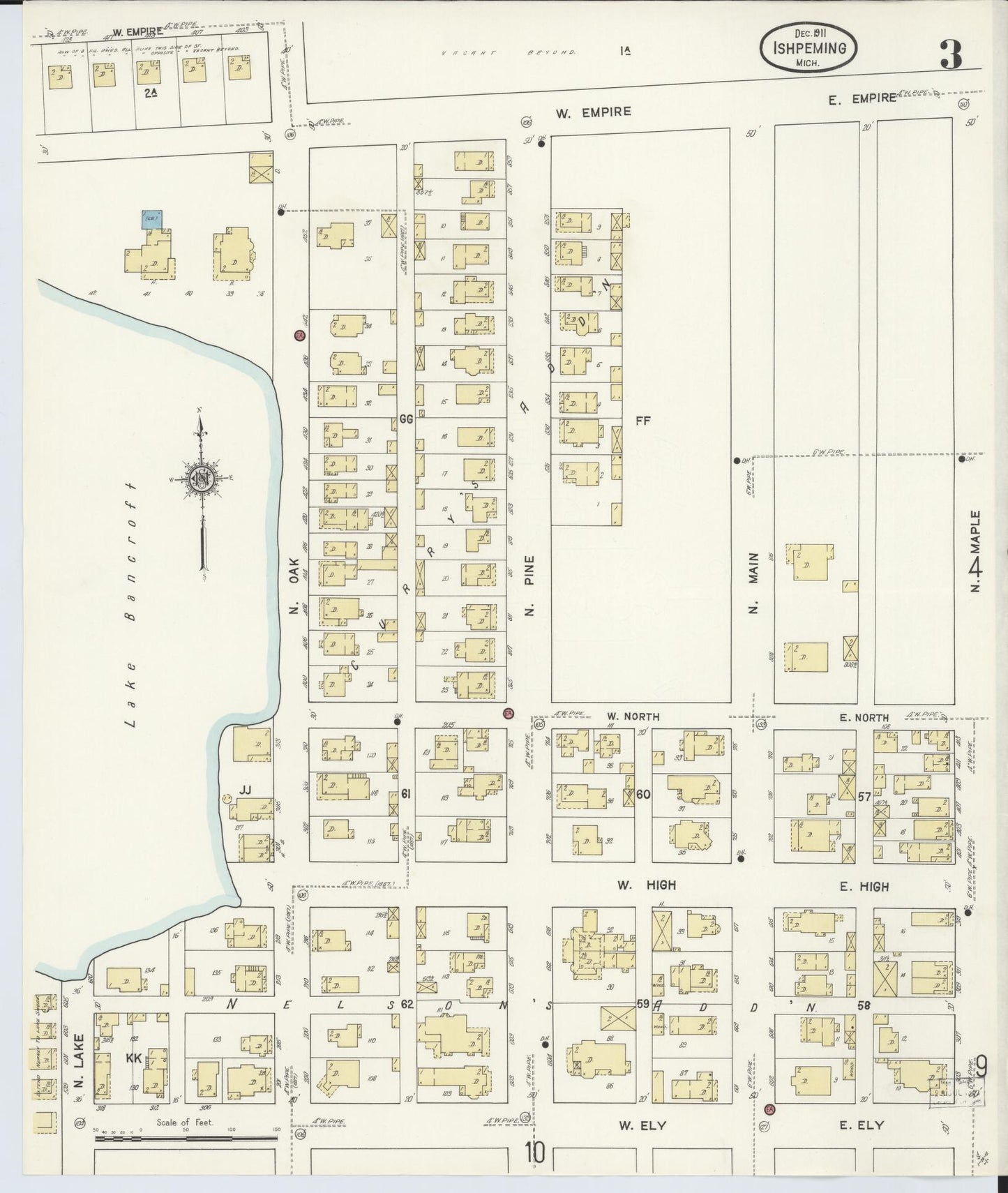 Sanborn Fire Insurance Map from Ishpeming, Marquette County, Michigan (1911), Sheet #0003 - Complete Map Set gallery image, historic Sanborn map, vintage wall art, Michigan Michigan
