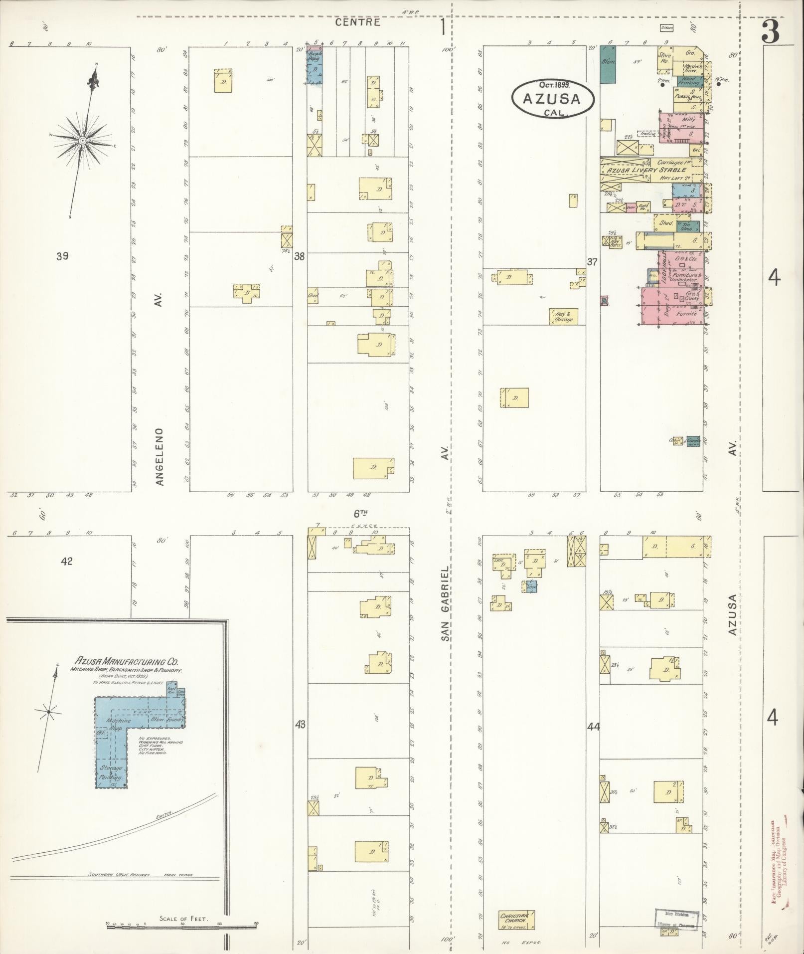 Sanborn Fire Insurance Map from Azusa, Los Angeles County, California (1899), Sheet #0003 - Historic Sanborn Fire Insurance Map Print, vintage old map wall art, antique decor, genealogy gift, California California map
