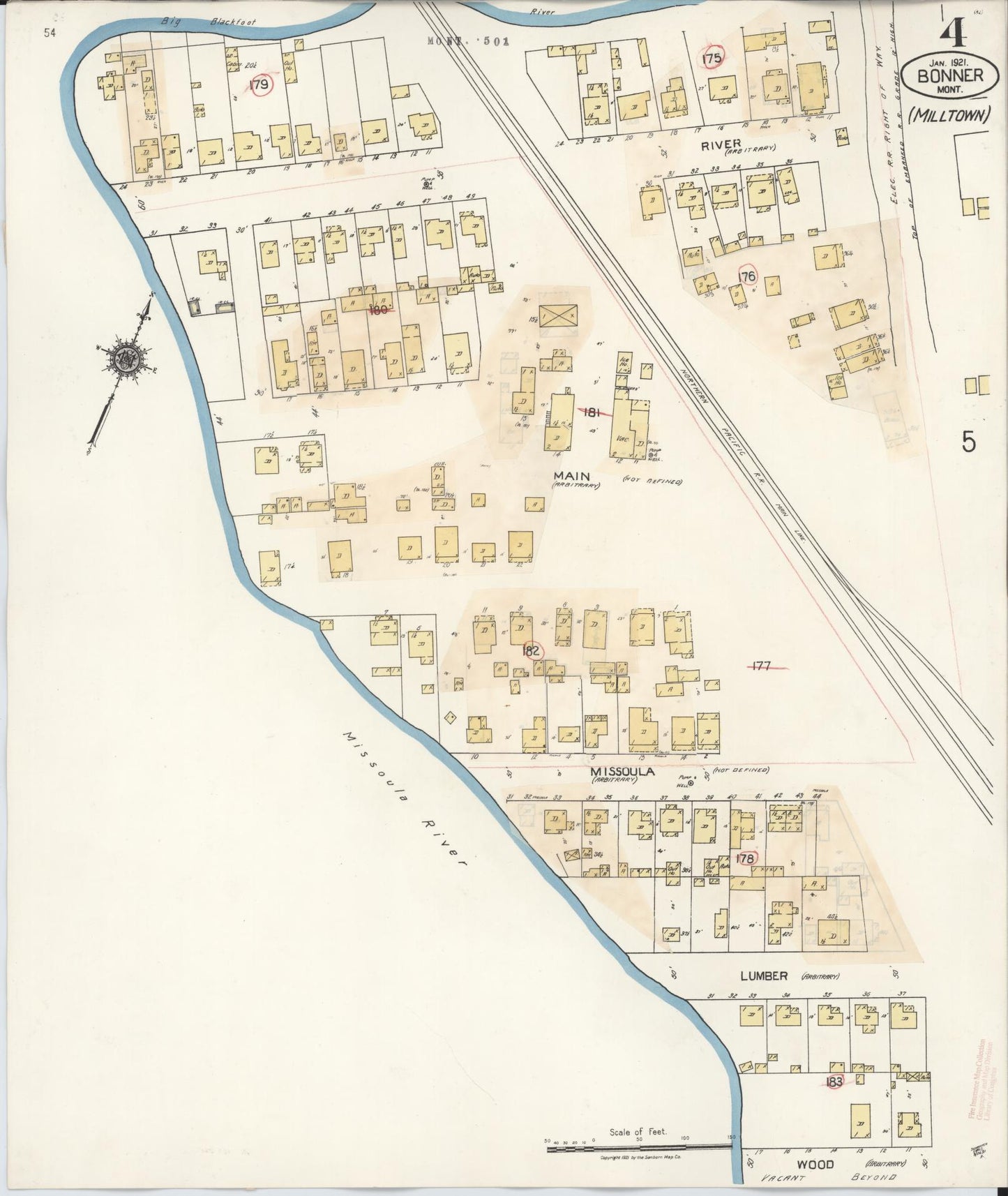 Sanborn Fire Insurance Map from Bonner, Missoula County, Montana (1932), Sheet #0004 - Historic Sanborn Fire Insurance Map Print, vintage old map wall art, antique decor, genealogy gift, Montana Montana map