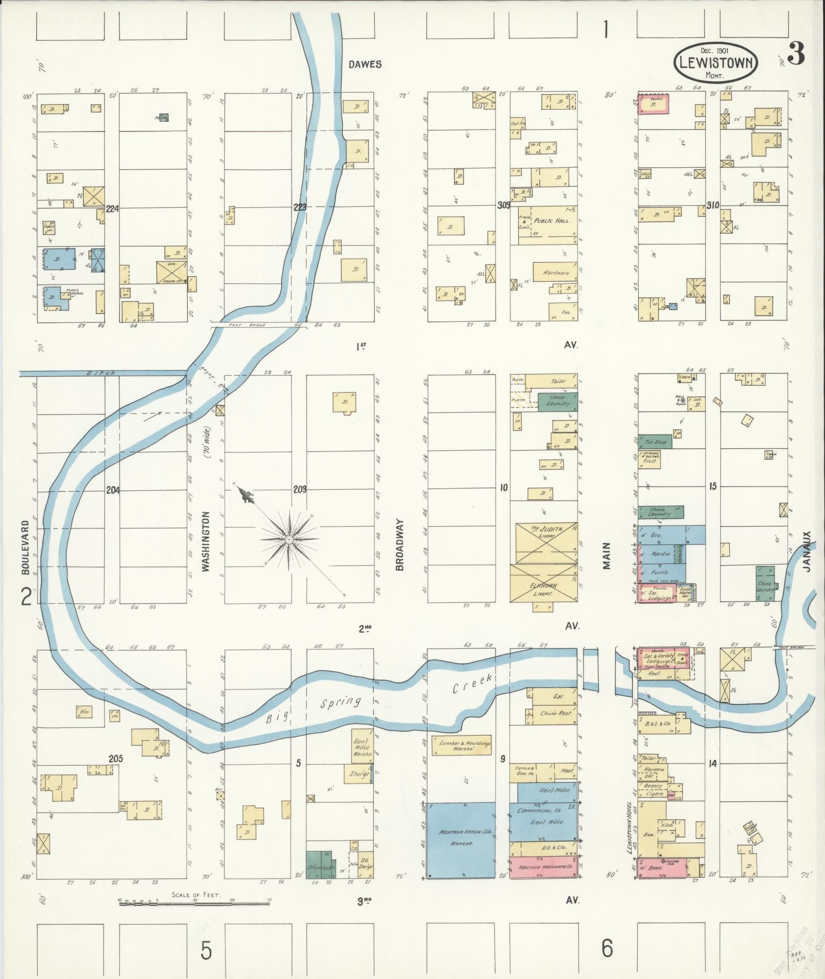 Sanborn Fire Insurance Map from Lewistown, Fergus County, Montana (1901), Sheet #0003 - Complete Map Set gallery image, historic Sanborn map, vintage wall art, Montana Montana