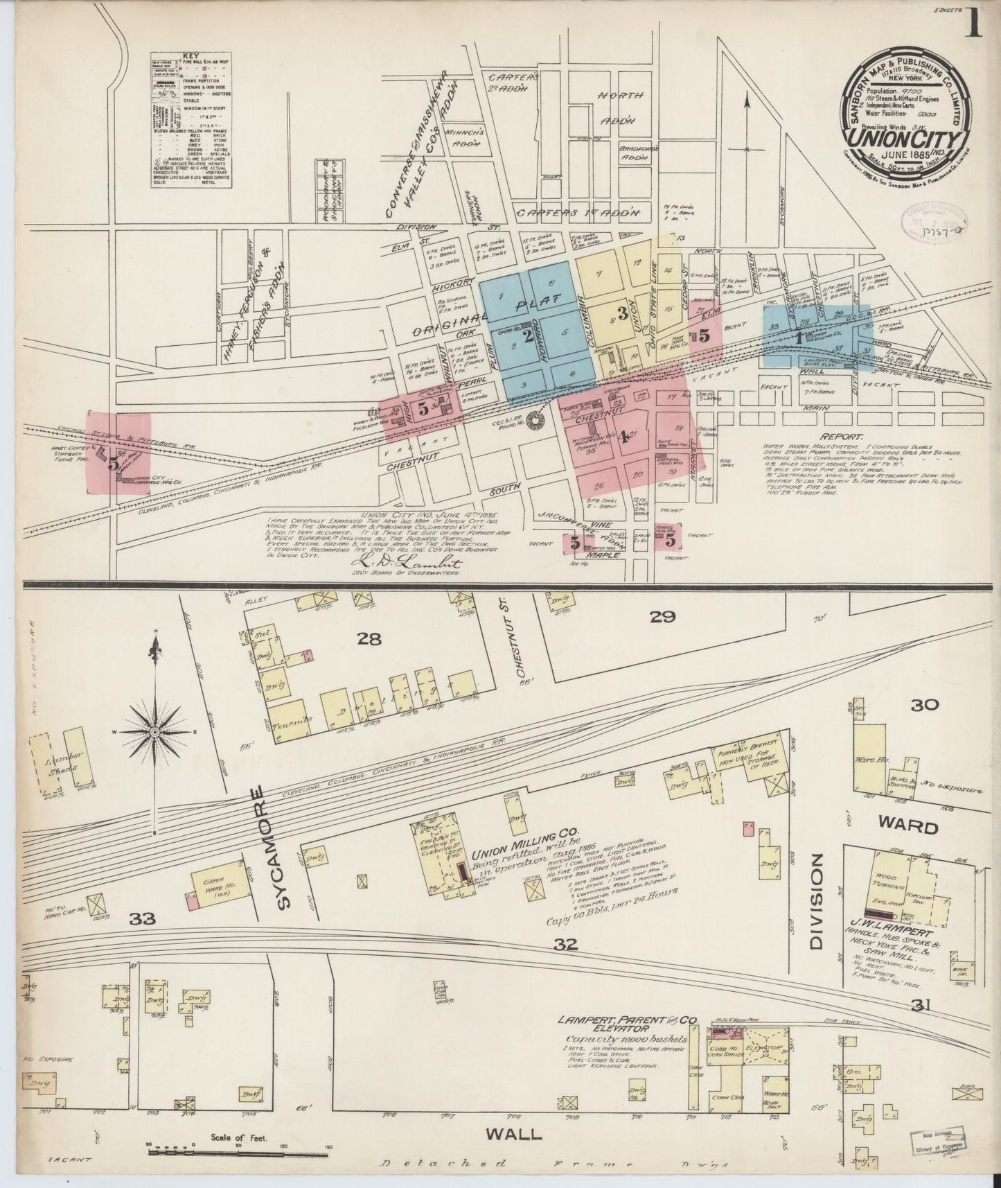 Sanborn Fire Insurance Map from Union City, Randolph County, Indiana. (1885) – Historic Sanborn Fire Insurance Map Print