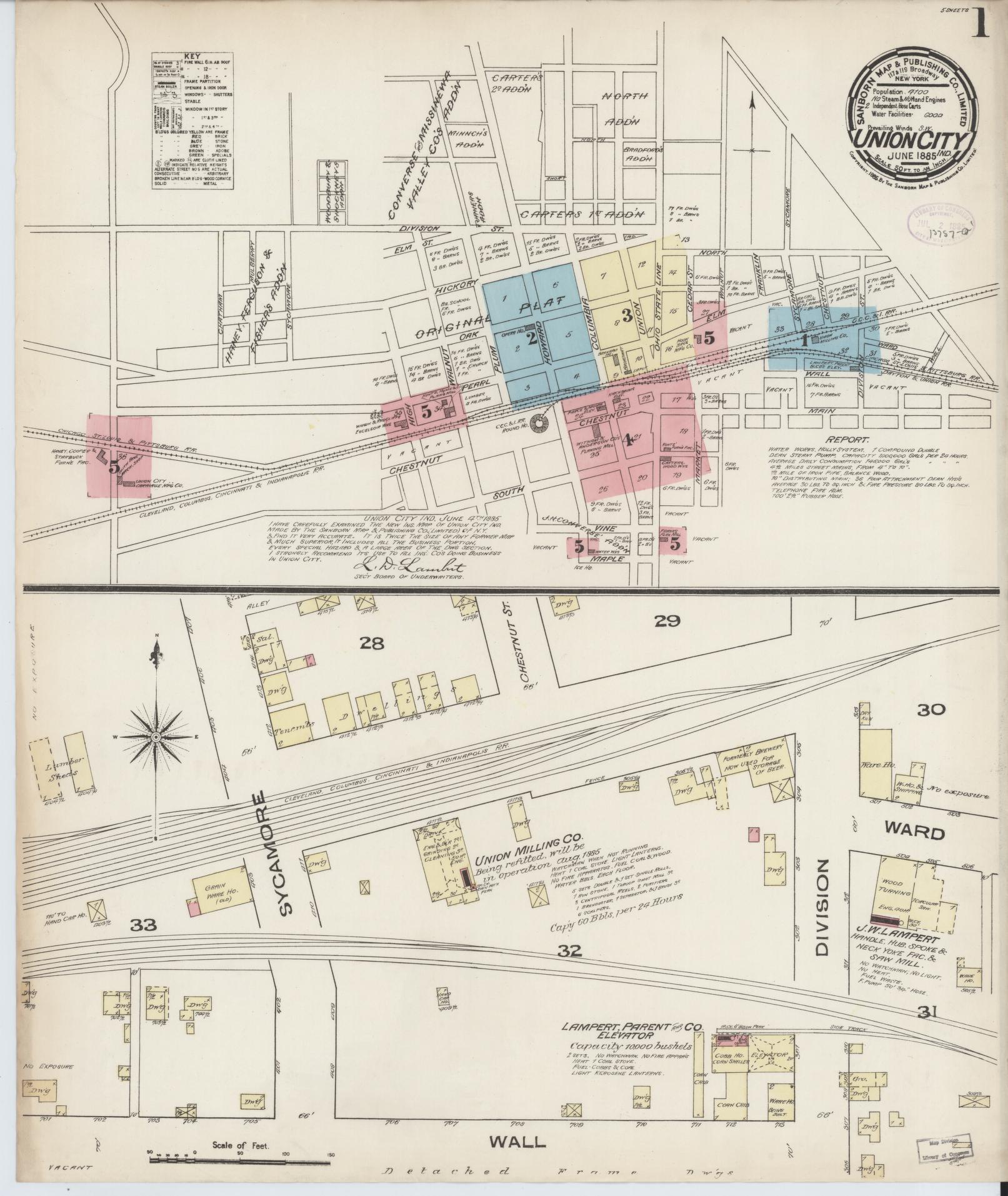 Sanborn Fire Insurance Map from Union City, Randolph County, Indiana. (1885) – Historic Sanborn Fire Insurance Map Print
